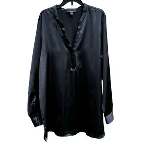 Alfani Black Soft Silky Long Sleeve V-Neck Blouse